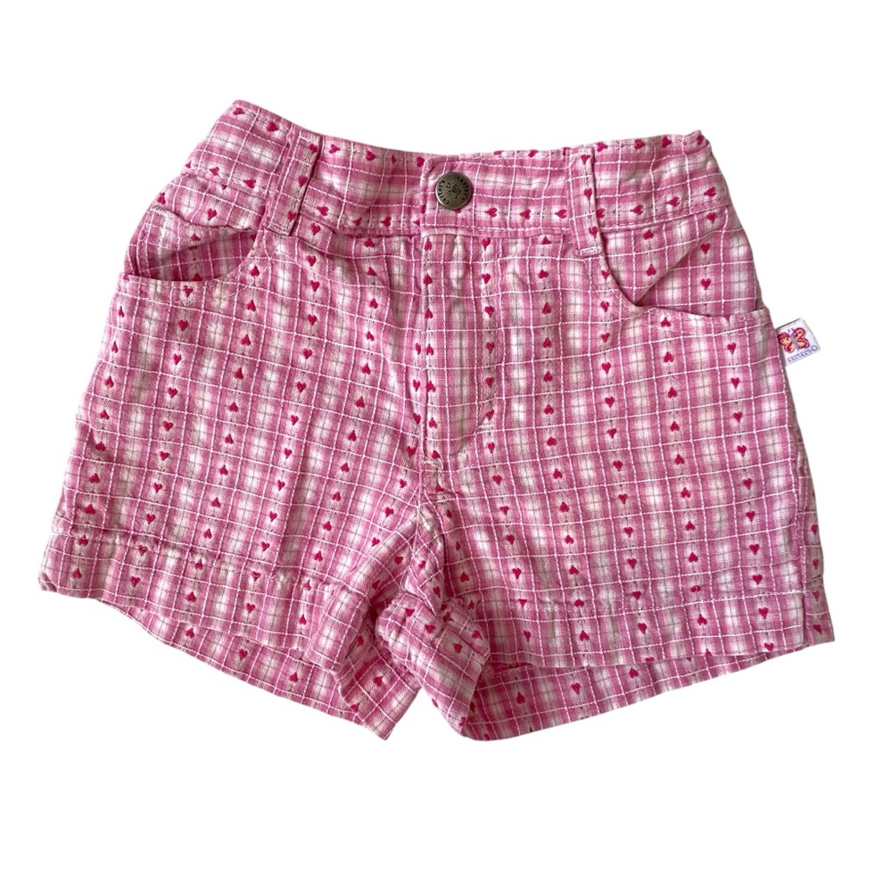 VINTAGE CARTERS Shorts Gingham Hearts Pink Woven Canvas White 3 3T 90s